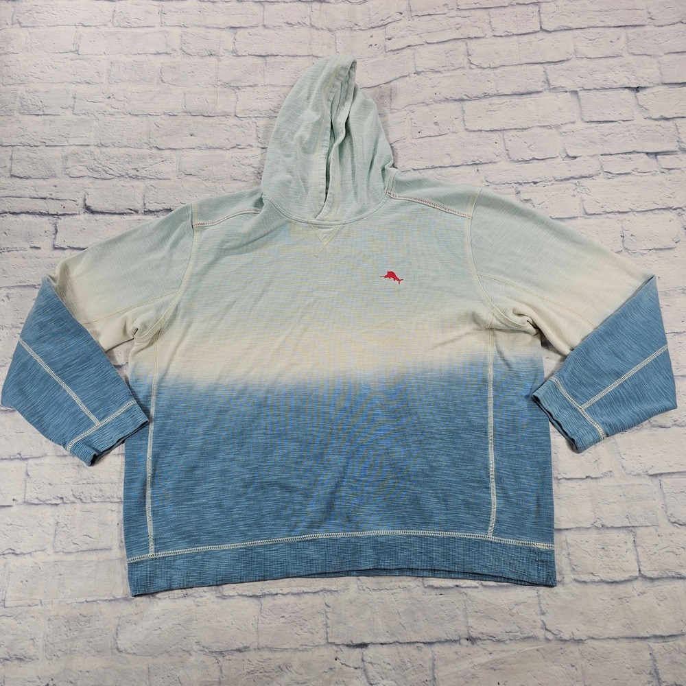 Tommy Bahama Hoodie Men XXL Blue Cream Ombre Slub Knit Coastal Pullover